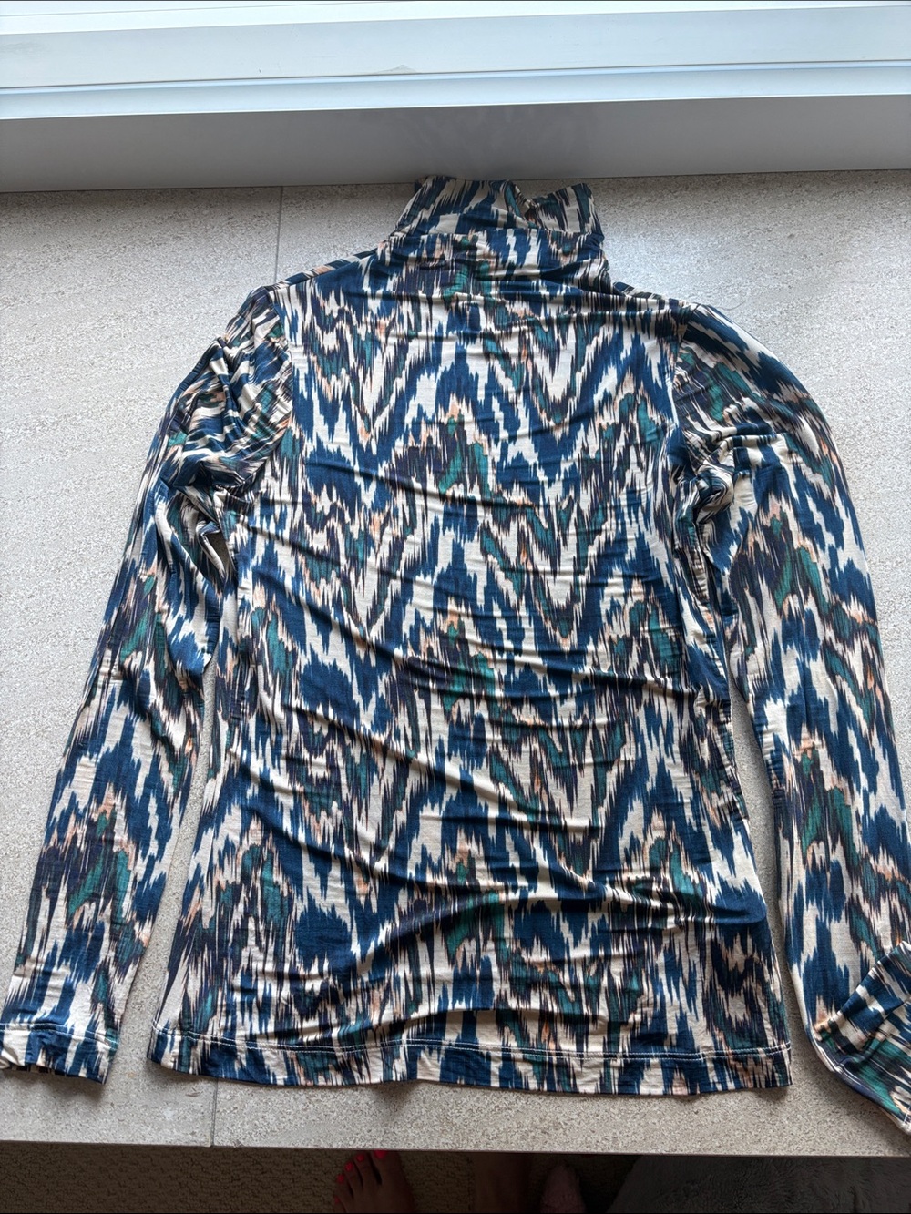 Ulla Johnson Women’s Long-Sleeve Ikat Print Turtleneck Top - Blue/Green - NWOT
